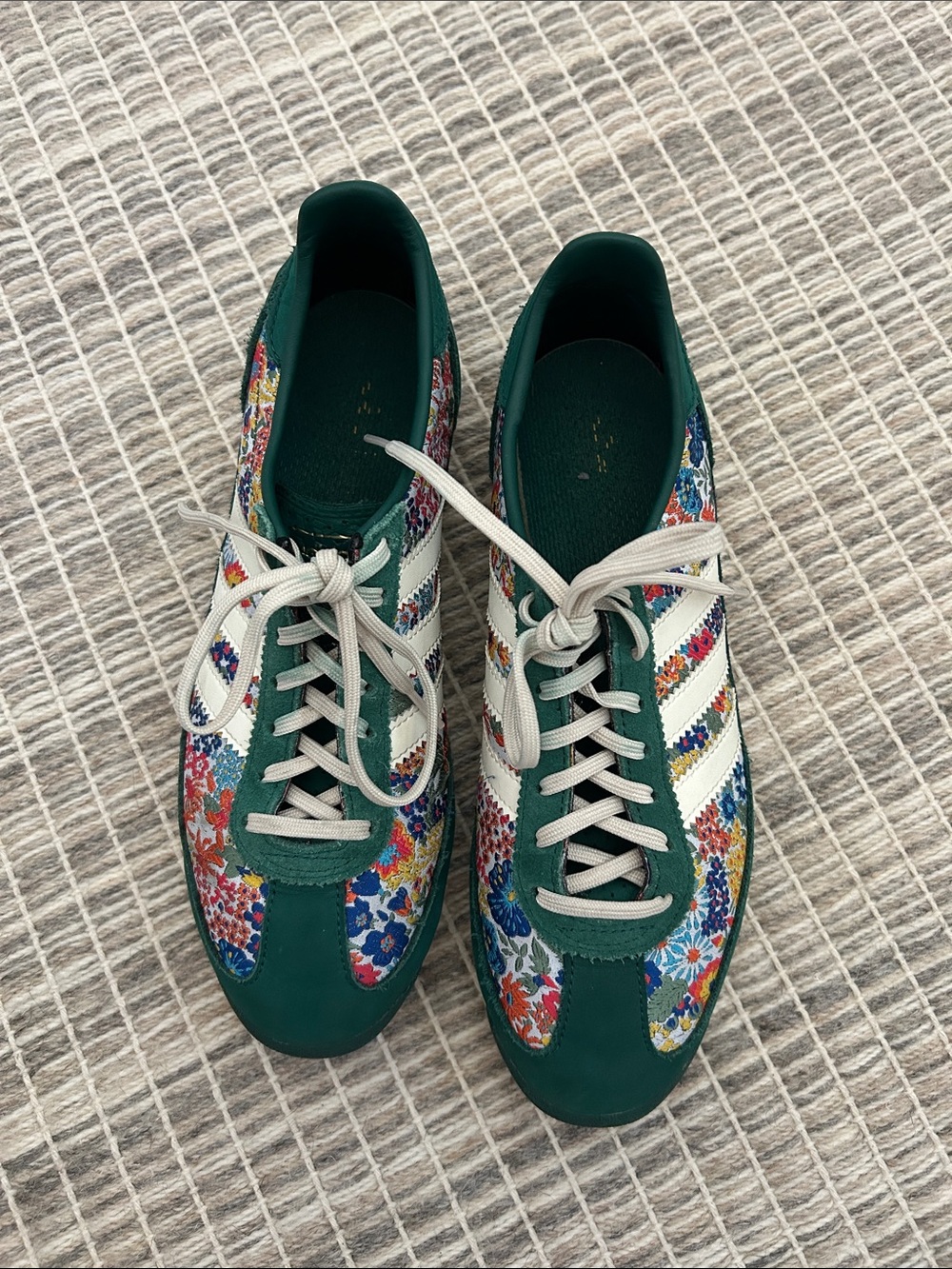 adidas Green Liberty print Floral Sneakers with White Stripes